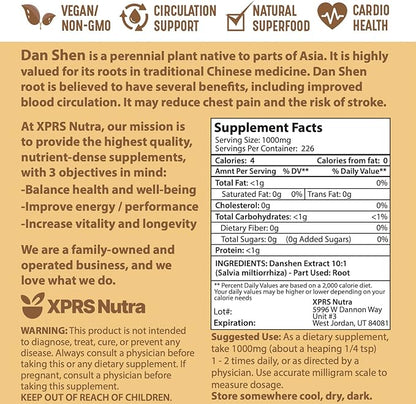 XPRS Nutra Dan Shen Root Extract Powder 10:1- Premium Dan Shen (Red Sage) Concentrated Powder - Vegan Friendly Danshen (8 oz)