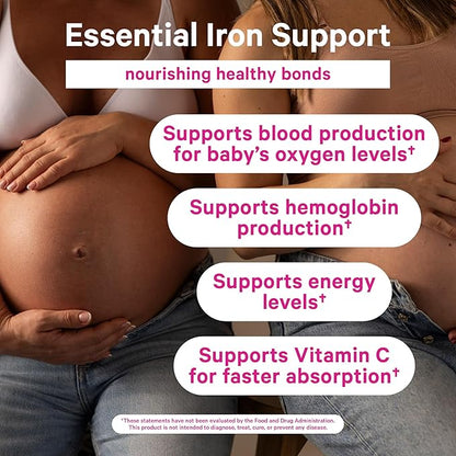 Pink Stork Prenatal Iron Supplement Gummies for Women - 20 mg with Vitamin C - Grape Chewable for Deficiency, Energy, & Blood Builder - 60 Gummy Chews