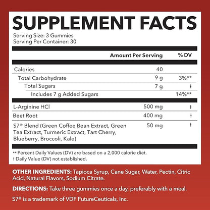 Nitric Oxide Gummies for Men and Women with L-Arginine and Beet Root - NO Gummies for Endurance and Recovery - 90 Count - Green Apple and Cinnamon Flavor - Vegan, Non-GMO, 1 Month Supply