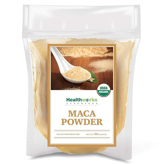 Healthworks Superfoods Organic Maca Powder Raw - 32 Oz / 2 Lbs - Certified Organic Flour Use - Keto, Vegan & Non-GMO - Premium Peruvian Origin - Breakfast, Smoothies, Baking & Coffee - Antioxidant