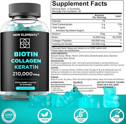 Biotin Gummies with Keratin & Collagen Peptides - Advanced Supplement for Hair Growth Treatment for Men & Women Hair Skin and Nails Vitamins – Biotin 10000mcg | Keratin 100000mcg | Collagen 100000mcg