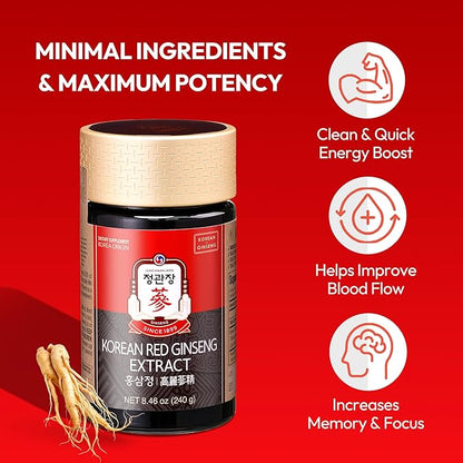 Renewed Korean Red Ginseng Extract Paste (Hong SAM JUNG) - Panax Ginseng Adaptogen Supplements - Energy Boost & Immune Support, Caffeine Free & Gluten Free (240g, 8.47 oz)