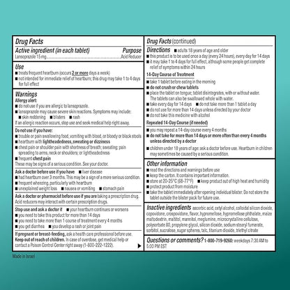 Amazon Basic Care Lansoprazole Delayed Release Orally Disintegrating Tablets 15 mg, Acid Reducer Pills, Strawberry Flavor, 42 Count