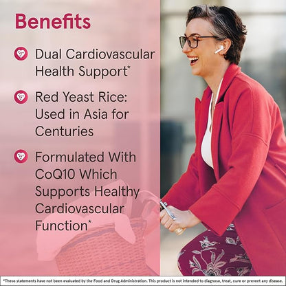 Jarrow Formulas Red Yeast Rice 1200 mg & Co-Q10 100 mg Per Serving - 120 Veggie Caps - 60 Servings - Herbal Heart Health Dietary Supplement - Supports Cardiovascular & Heart Health - Vegan