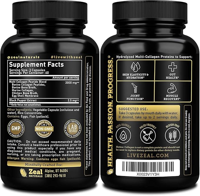 Multi Collagen Peptides Pills (Types Ⅰ,Ⅱ,Ⅲ,Ⅴ,Ⅹ) Grass Fed Collagen Pills (180 Capsules) - Hydrolysate Collagen Protein Blend for Hair, Skin, Nails, and Joint Support - Collagen Pills for Women