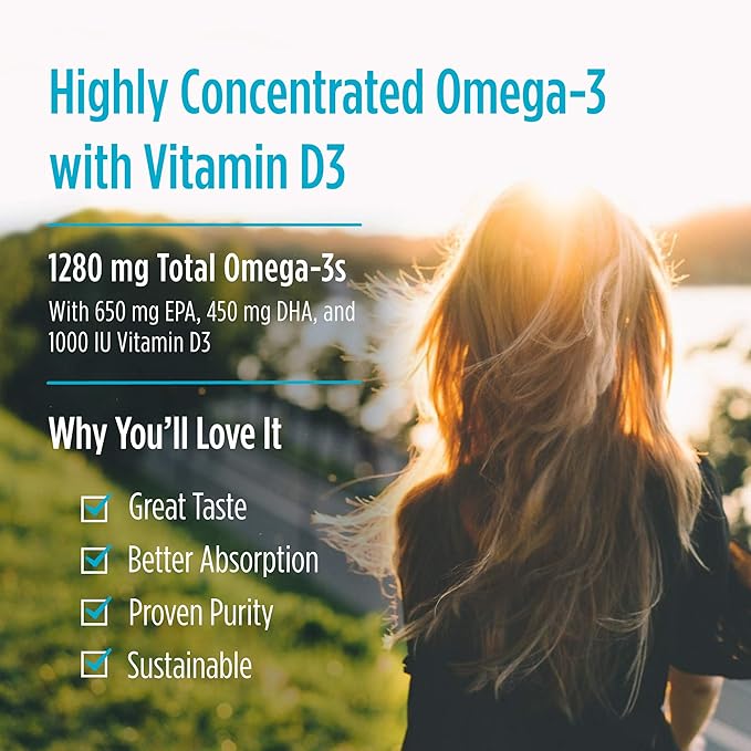Nordic Naturals ProOmega-D, Lemon Flavor - 120 Soft Gels - 1280 mg Omega-3 + 1000 IU D3 - High-Potency Fish Oil - EPA & DHA - Brain, Eye, Heart, & Immune Health - Non-GMO - 60 Servings