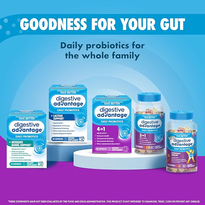 Daily Probiotic Capsule - Digestive Advantage 30 Capsules, Survives 100x Better, Lessens Bloating, Calcium, Promotes Digestive Health and Gut Flora, multi