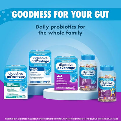 Daily Probiotic Capsule - Digestive Advantage 30 Capsules, Survives 100x Better, Lessens Bloating, Calcium, Promotes Digestive Health and Gut Flora, multi