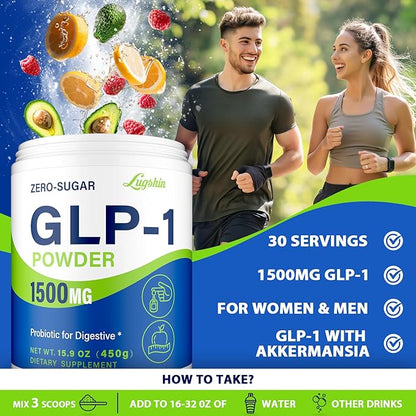 GLP-1 Supplement, GLP1 Supplements Women Naturally Gut GLP 1 Powder 1500MG Boosting Prebiotic Mix with Akkermansia Muciniphila Probiotic & High Fiber for Digestion, Energy, Overall Health, No Fillers