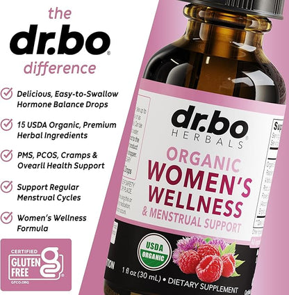 Hormone Balance for Women & PMS Relief - Women's Wellness Organic Hormonal Balance Supplements Liquid Drops & Menstrual Cramp Period Support - Raspberry Leaf, Chasteberry, Black Cohosh Supplement 1 Oz