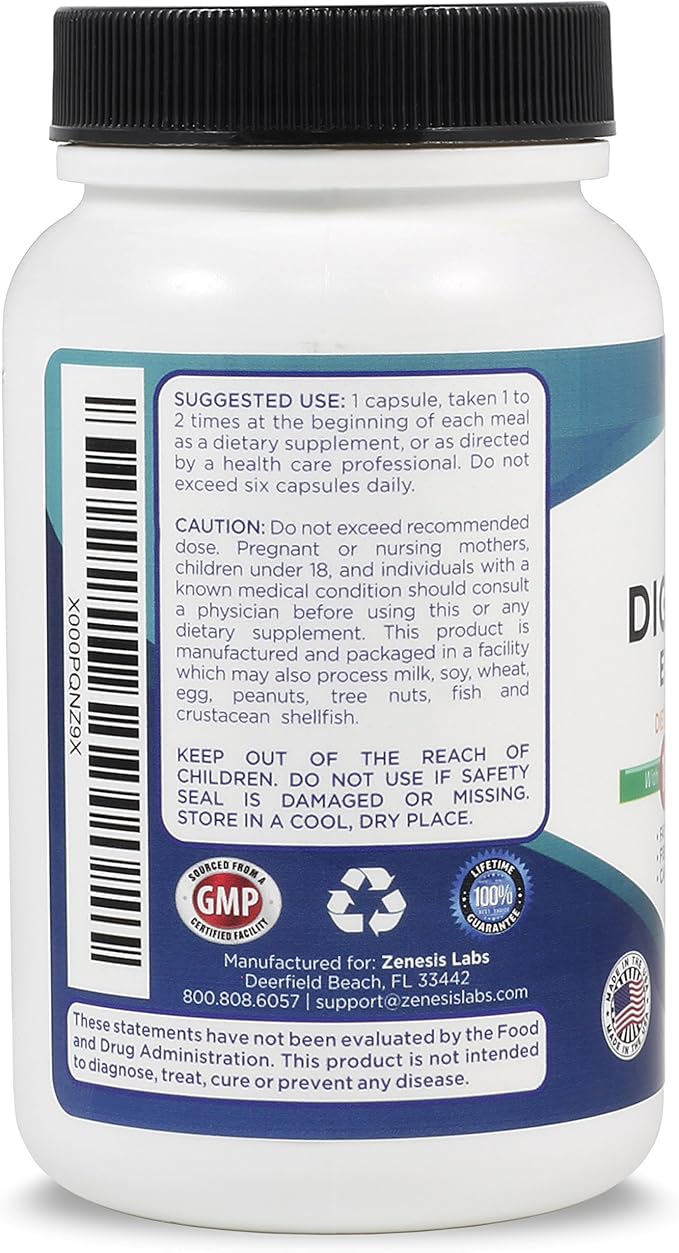 Zenesis Labs Digestive Enzymes - with Amylase, Bromelain, Protease, Lipase, & 14 Other Enzymes - 90 Capsules