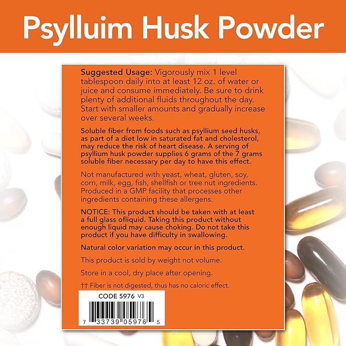NOW Foods Supplements, Psyllium Husk Powder, Non-GMO Project Verified, Soluble Fiber, 12-Pound