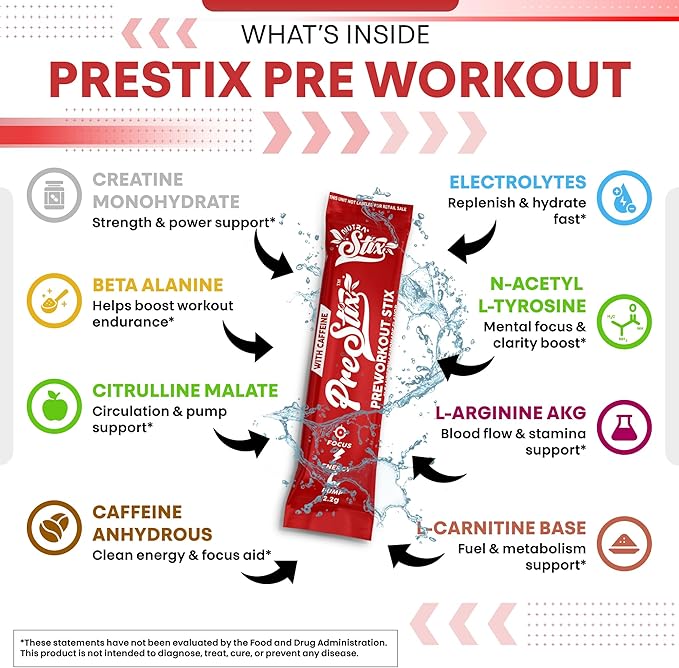 Clean Nutraceuticals Pre Workout Powder Stix - Creatine Monohydrate, Beta Alanine, L-Citrulline, Caffeine, L-Tyrosine, L-Carnitine – PreWorkout with Electrolytes – Energy Drink Alternative – 20 Count