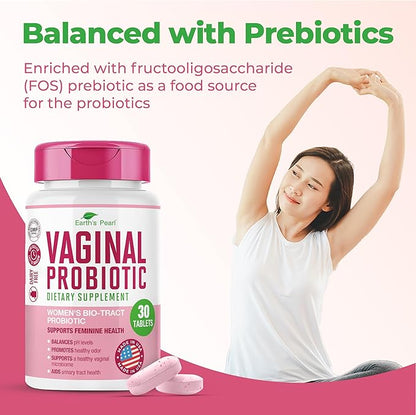 Earth's Pearl Vaginal Probiotics for Women - 15 x More Effective with BIO-Tract®, 3 Billion CFU, Probiotic & Prebiotic Blend, Promotes Healthy Vaginal Odor & pH Balance for Women - Only 1 Tablet/Day