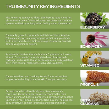 Tru Immunity Boost, Immune Support Supplement, Immune Booster Vitamins for Adults with Elderberry, Echinacea, Vitamin C, Propolis and Beta Glucans, 60 Vegan Capsules