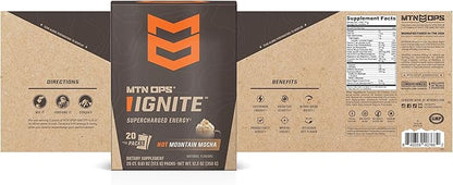 MTN OPS Hot Ignite Instant Coffee Nootropic & L-Arginine L-Citrulline for Cognitive Clarity, Mental Focus & Nitric-Oxide Boost | 200mg Caffeine per Serving, 20 Servings | Mountain Mocha Trail Packs