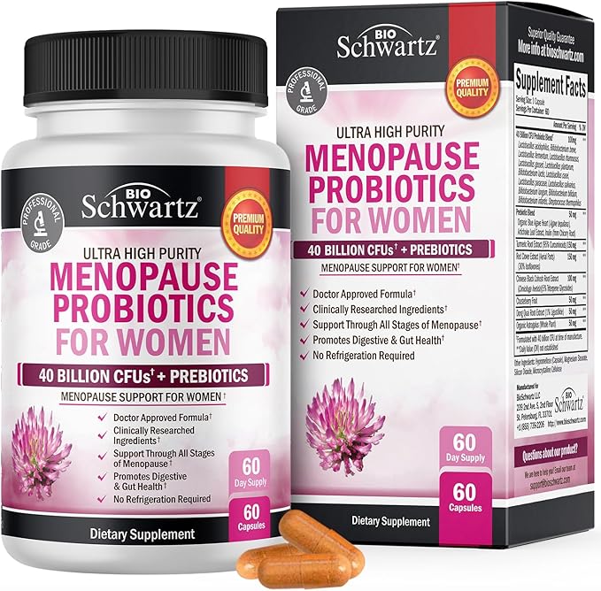 Menopause Supplements for Women - 40 Billion CFU Menopause Probiotics for Women - Support for Hot Flashes Night Sweats Mood Swings and Balance - Non-GMO, 60 Easy-Swallow Capsules, 60 Servings