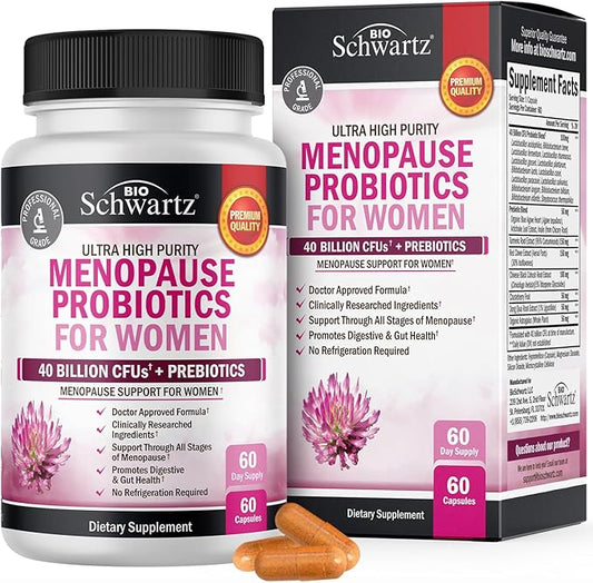 Menopause Supplements for Women - 40 Billion CFU Menopause Probiotics for Women - Support for Hot Flashes Night Sweats Mood Swings and Balance - Non-GMO, 60 Easy-Swallow Capsules, 60 Servings