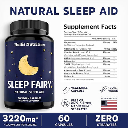 SLEEP FAIRY Natural Sleep Aid | Melatonin 10mg, Magnesium Glycinate 500mg, L-Theanine, B6, 5-HTP, GABA, Valerian Root & Ashwagandha | Herbal Sleeping Pills for Adults | Vegan Sleep Pills | MADE IN USA