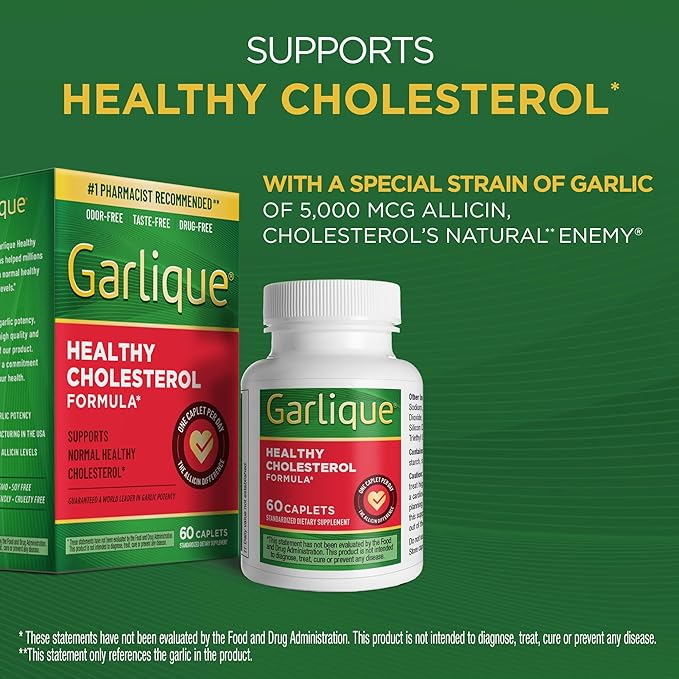 Garlique Garlic Extract Supplement, Healthy Blood Pressure Formula, 1800 mcg allicin, Odorless & Vegan, 60 Caplets