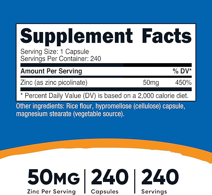 Nutricost Zinc Picolinate 50mg, 240 Vegetarian Capsules (3 Bottles) - Gluten Free and Non-GMO