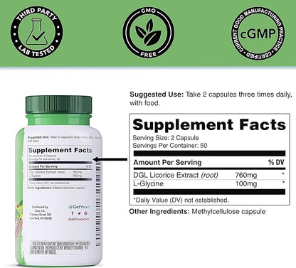 Yuve Vegan DGL Licorice 760mg - Ultra Pure Deglycyrrhizinated Licorice Root Capsules Supplement - Support Stomach, Gut & Intestinal Relief - Natural Acid Reflux Formula - Non-GMO & Gluten Free - 100ct
