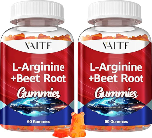 L Arginine 1000mg Supplement Beet Root Gummies - Double Strength, Energy Boost, Circulation Support and Stamina, Organic Chewable Beets Supplements for Men and Women, Vegan Gummy, Sugar-Free(2 Pack)