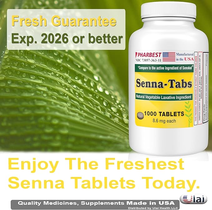 Senna Tablets 1000 Ct. | Natural Vegetable Laxative [Made in USA] | Laxatives for Constipation, Weight Management, Gas, Regularity | Pharbest