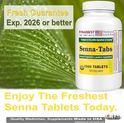 Senna Tablets 1000 Ct. | Natural Vegetable Laxative [Made in USA] | Laxatives for Constipation, Weight Management, Gas, Regularity | Pharbest