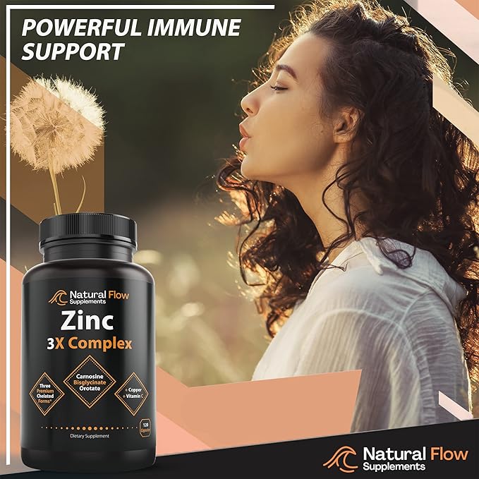 Zinc Supplement Complex with Copper and Vitamin C, Prebiotic Fiber Supplement 5-in-1 Capsules