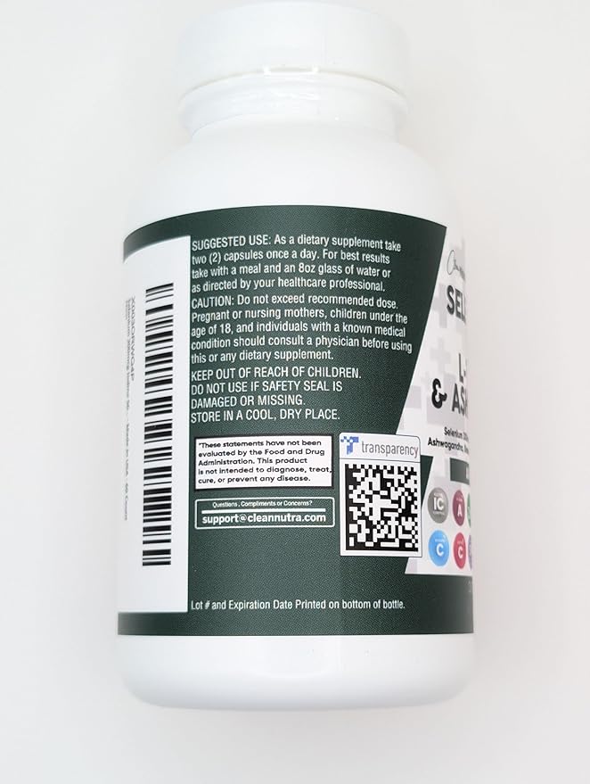 Clean Nutra Selenium 300mcg Iodine 500mcg Thyroid Support for Women & Men | L Tyrosine 500mg Ashwagandha Supplement Bladderwrack, Turmeric, Kelp, Schisandra Zinc Pills Capsule Supplements