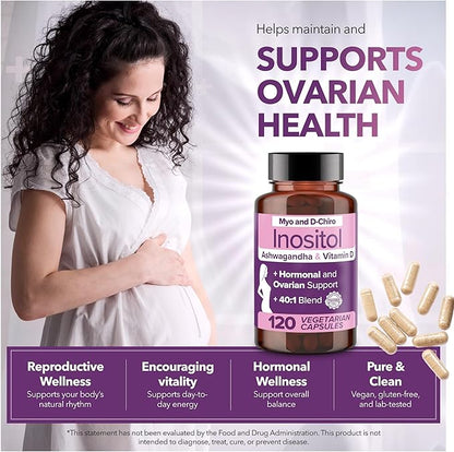 Intimate Rose Myo-Inositol & D-Chiro Inositol Blend - 40:1 Blend Ratio - Women's Daily Wellness Support - Vitamin D & Ashwagandha, 3 Bottles