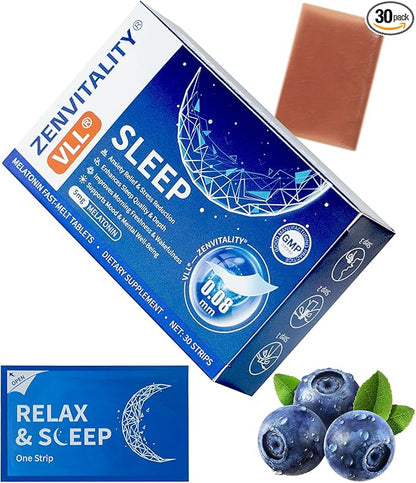 Melatonin Oral Sleep Strips 5 mg melatonin Fast-Melt Sleep Oral Strips Powerful Sleep Aid Supplement with L-Tryptophan|Vitamin B6|B5|GABA|Magnesium|11 Sleep Support Factors Blueberry Flavor