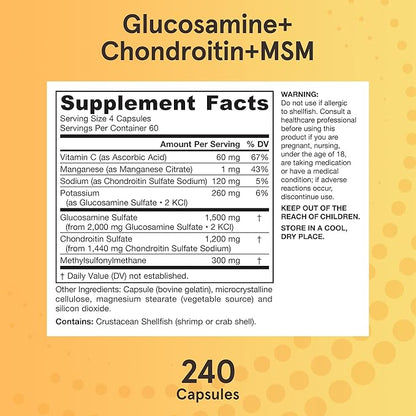 Jarrow Formulas Glucosamine + Chondroitin + MSM Capsules, Joint Support Supplement with Vitamin C and Manganese, 240 Capsules, 60 Day Supply