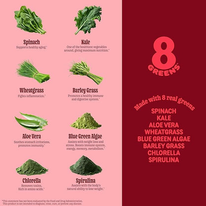 8Greens Supergreens Gummies | Super Greens Powder Superfood Gummy for Metabolism, Immunity & Focus, Digestive Health Enzymes, Organic: Chlorella, Spirulina, Aloe Vera, Apple Flavor, 200 Count