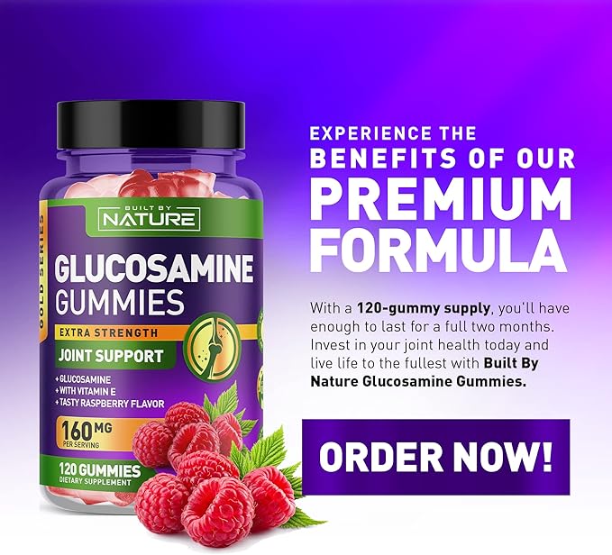 Glucosamine Gummies with Vitamin E - Advanced Joint Support Gummy Supplement, High Potency Antioxidant & Inflammatory Response, Comfort for Back, Knees, Hands, Non GMO, 120 Extended Delivery Gummies
