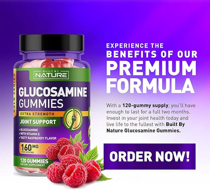 Glucosamine Gummies with Vitamin E - Advanced Joint Support Gummy Supplement, High Potency Antioxidant & Inflammatory Response, Comfort for Back, Knees, Hands, Non GMO, 120 Extended Delivery Gummies