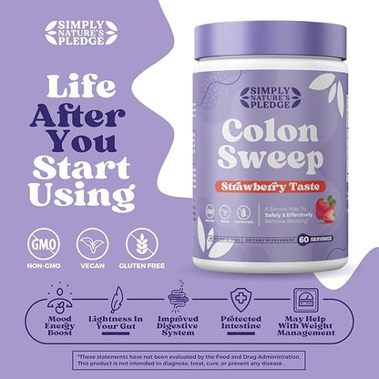 ColonSweep Psyllium Husk Powder Colon Cleanser - Vegan, Gluten Free Fiber Supplement - Safe Colon Cleanse for Constipation Relief, Bloating Relief & Gut Health -16 OZ (60 Servings)