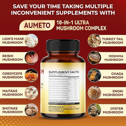 Ultra Mushroom Complex 10 in 1 Formula - with Lion's Mane Reishi Cordyceps Shiitake Turkey Tail Chaga (150 Count (Pack of 1))