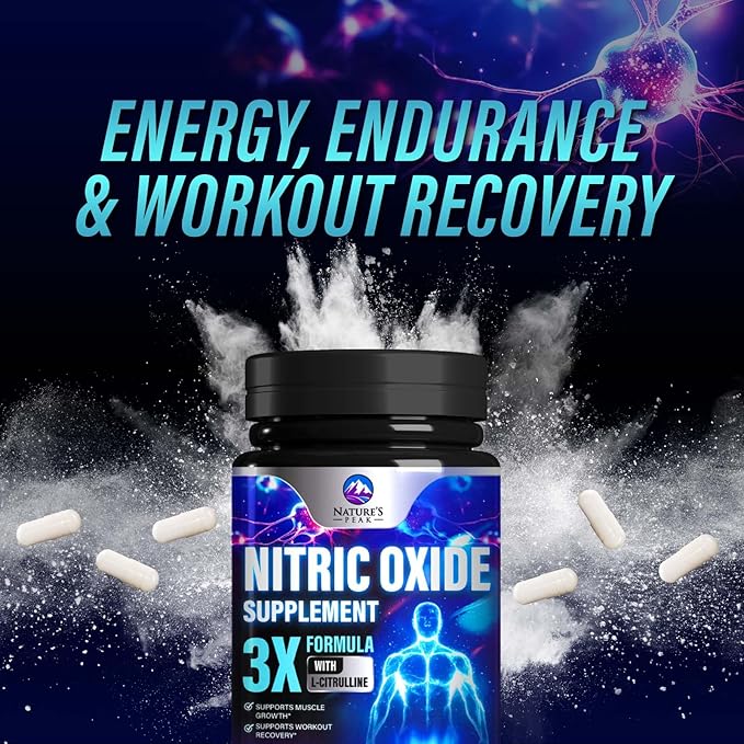 Nitric Oxide Supplement 3000mg L Arginine 3X Strength - Citrulline Malate & AKG - Extra Strength Muscle Supporting Nitric Booster for Muscle Growth & Workout Recovery to Train Harder - 60 Capsules