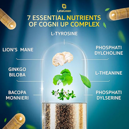 Organic Lions Mane Supplement Capsules - 120 Real Mushrooms Lion's Mane Capsules with Ginkgo Biloba Herb, Bacopa Monnieri - Nootropics Brain Support - Lion Mane Mushroom Supplement