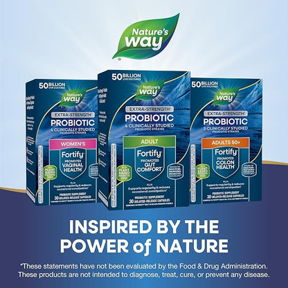 Nature's Way Extra Strength(1) Fortify Probiotic, Prebiotics, 50 Billion Live Cultures, Digestive and Immune Health Support*, 30 Capsules (Packaging May Vary)
