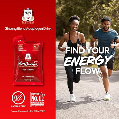 HongSamWon - Korean Red Ginseng Tea, Pre and Post Workout Herbal Energy Drink with Jujube, Cinnamon Ginger & Goji Berry - Caffeine Free, Non-GMO (60 Pouches, 1.69 fl oz)