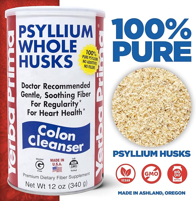 Yerba Prima Psyllium Whole Husks, Colon Cleanser 12 oz (Pack of 2) - All Natural Dietary Fiber, Pure Premium Psyllium, Lab-Tested Non-GMO, Gluten-Free Fiber, Made in The USA