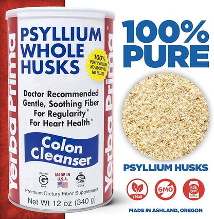 Yerba Prima Psyllium Husk, 12 Ounce (Pack of 3) - Whole Husk Fiber Supplement for Regularity, Colon Cleansing, Natural Support for Gut Health, Non GMO, Gluten Free, Vegan, No Sweeteners