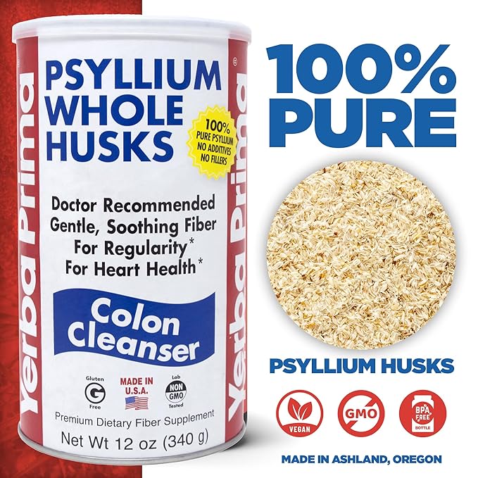Yerba Prima Psyllium Husk, 12 Ounce - Whole Husk Fiber Supplement, Vegan, No Sugar or Artificial Sweeteners, Non GMO, Gluten Free
