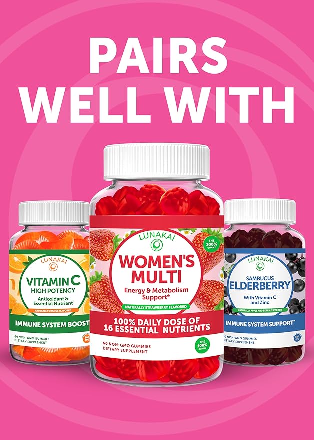 Lunakai USA Made Prebiotic + Probiotic Gummies for Women and Men - High Potency 5 Billion CFUs with Fibers - Non-GMO Gut Health Support 60ct
