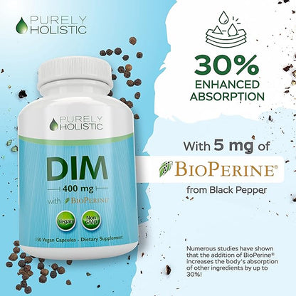 DIM Supplement 400mg Plus Bioperine - 150 Vegan Capsules - 5 Month Supply - Hormone Balance for Women & Men - High Strength Diindolylmethane