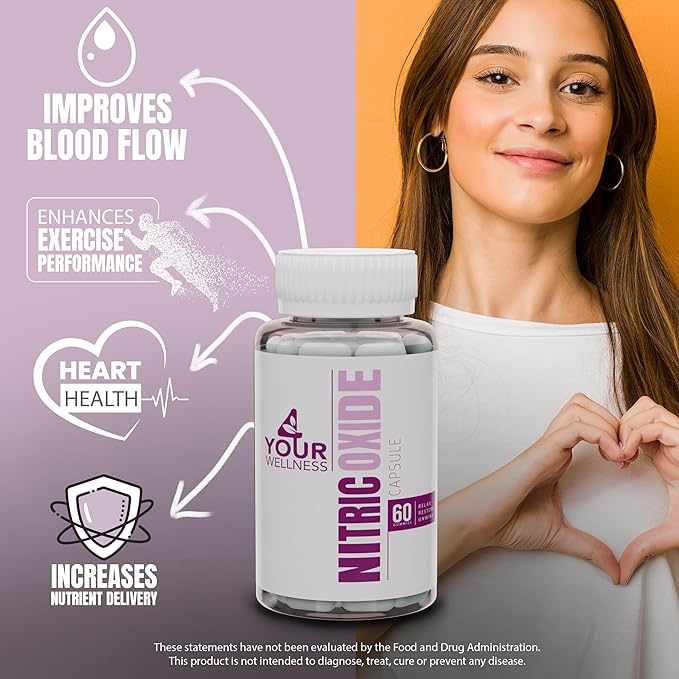 Nitric Oxide Supplement, with L Arginine and L Citrulline Boosting Nitric Oxide Production, Blood Pressure, and Circulation, Gluten Free, Non-GMO, Kosher (60)