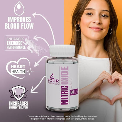 Nitric Oxide Supplement, with L Arginine and L Citrulline Boosting Nitric Oxide Production, Blood Pressure, and Circulation, Gluten Free, Non-GMO, Kosher (60)